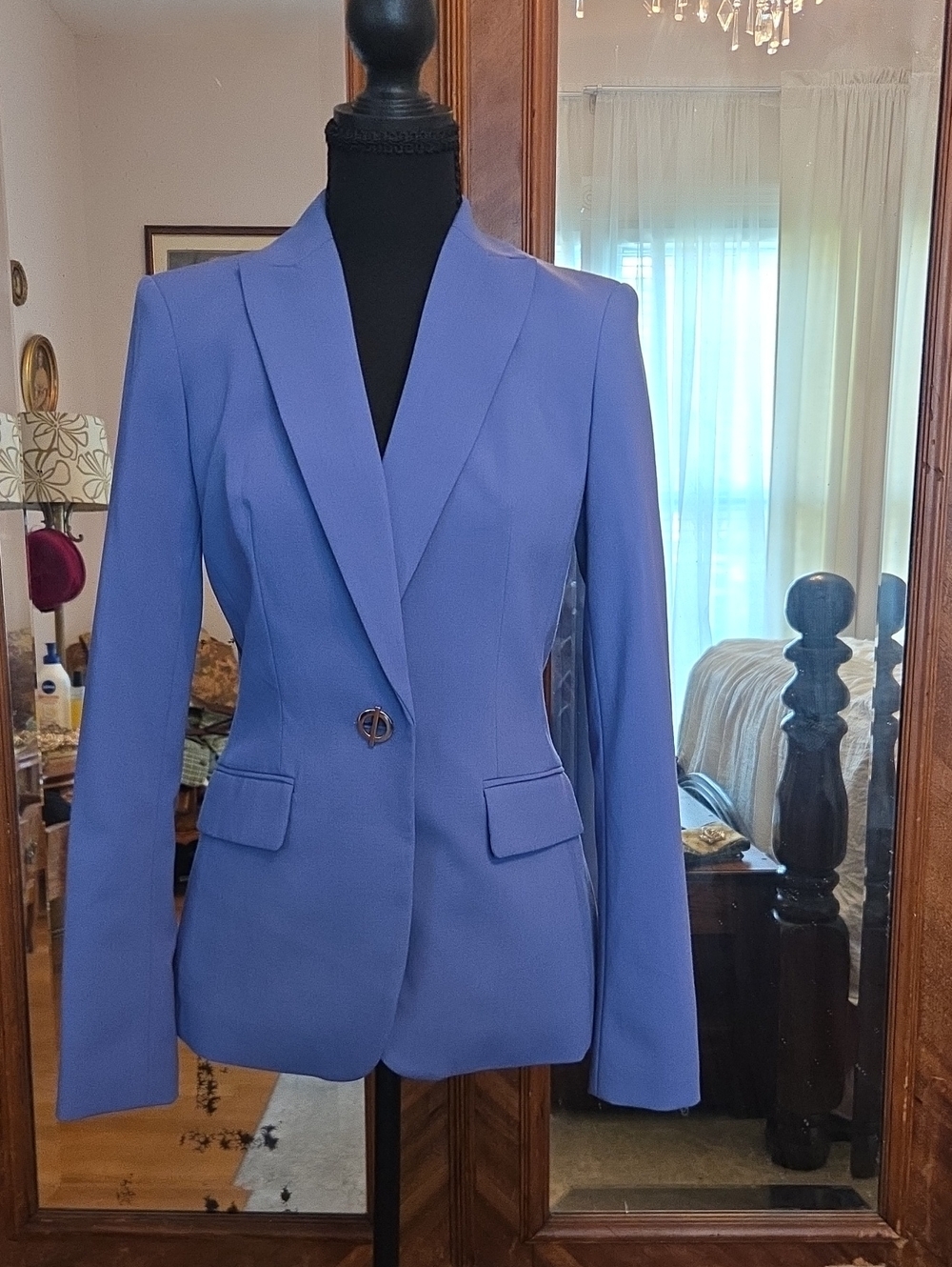 Calvin Klein Periwinkle-Blue Single-Button Tailored Blazer